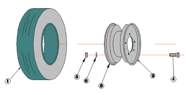 2043 AB Baggage Cart - Wheel Assembly