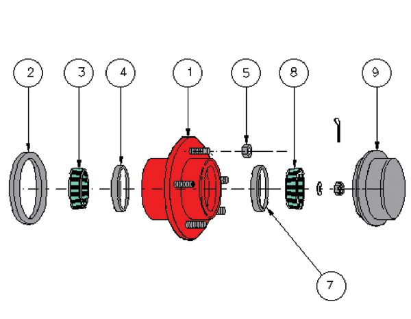 2093 AB LD3 Dolly With Tie Rod Ends - Hub Assembly