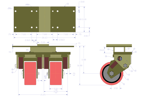 2094 AB-200 Ballast Trailer With Albion Casters - Swivel Caster