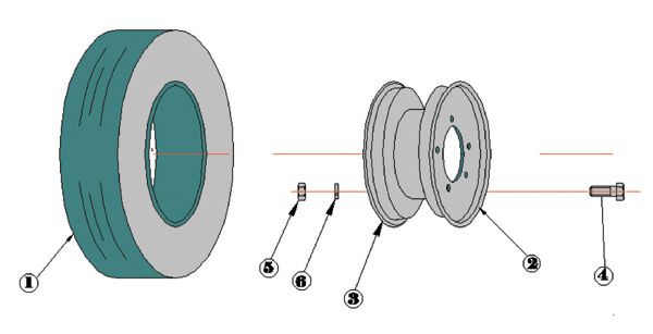 2093 AB LD3 Dolly With Tie Rod Ends - Wheel Assembly