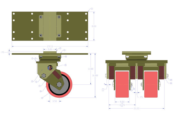 2094 AB-200 Ballast Trailer With Albion Casters - Swivel Caster